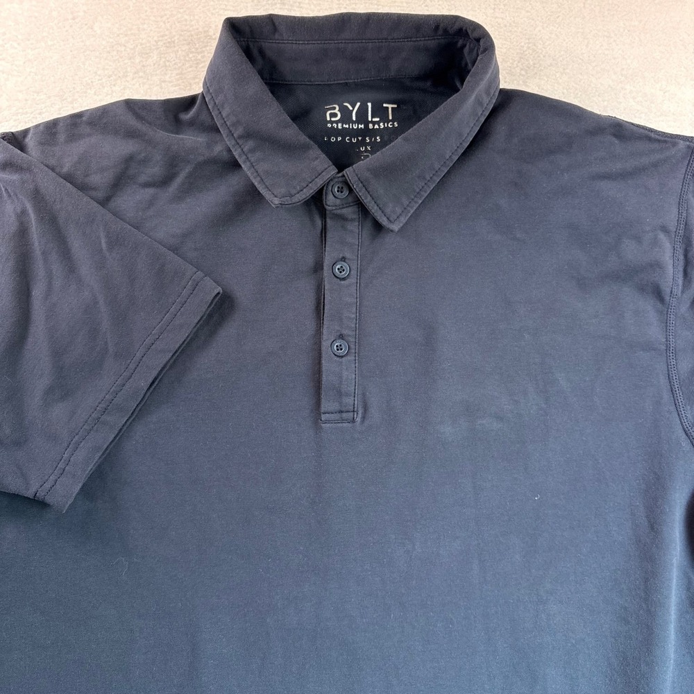 BYLT Premium Basics Mens Drop Cut Short Sleeve Polo Navy Blue Large